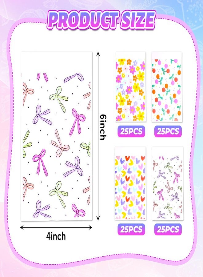 Eunoir 100Pcs 4x6 Inches Self Adhesive Goodie Bags, 4 Assorted Dopamine Color Patterns for Party Favors, Treat Bags for Birthday, Baby Shower, Wedding, Carnival - Image 2